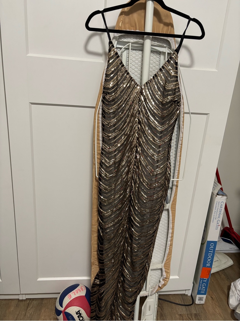 Fashion Nova Gold Sequin Chevron Maxi Dress